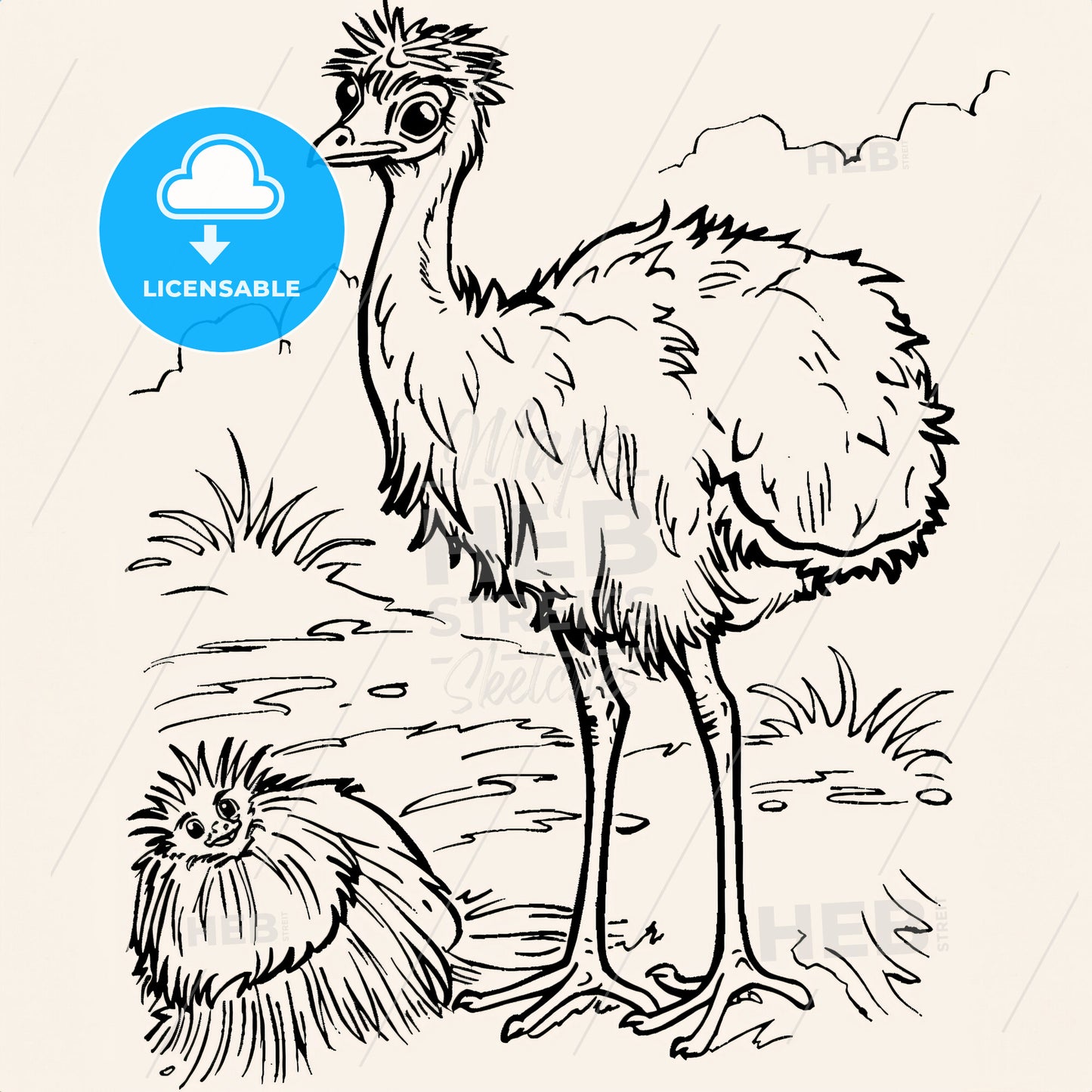 Emu Big Bird - A Black And White Drawing Of A Bird