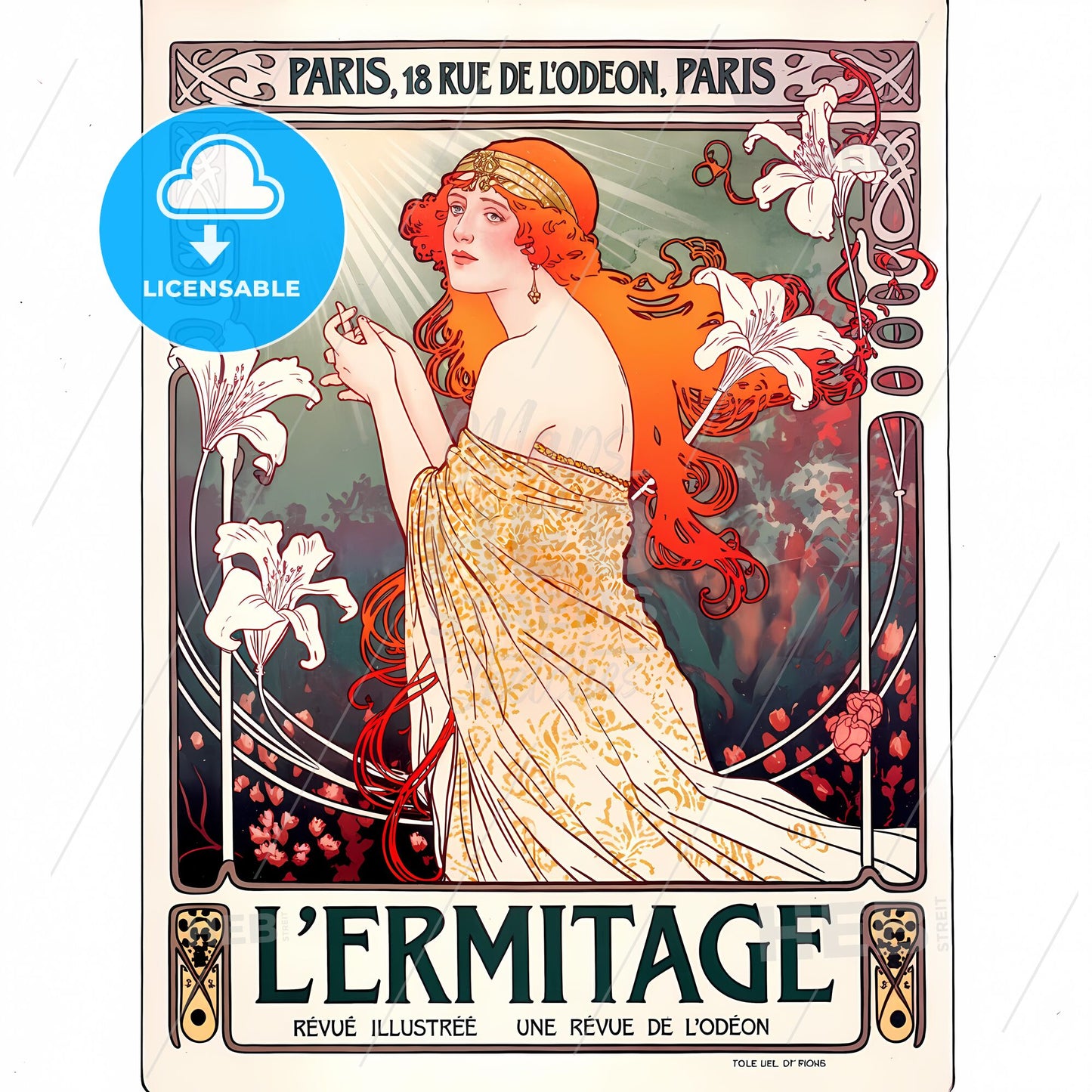 Enchanting Art Nouveau Elegance: A Floral Reverie in Parisian Splendor