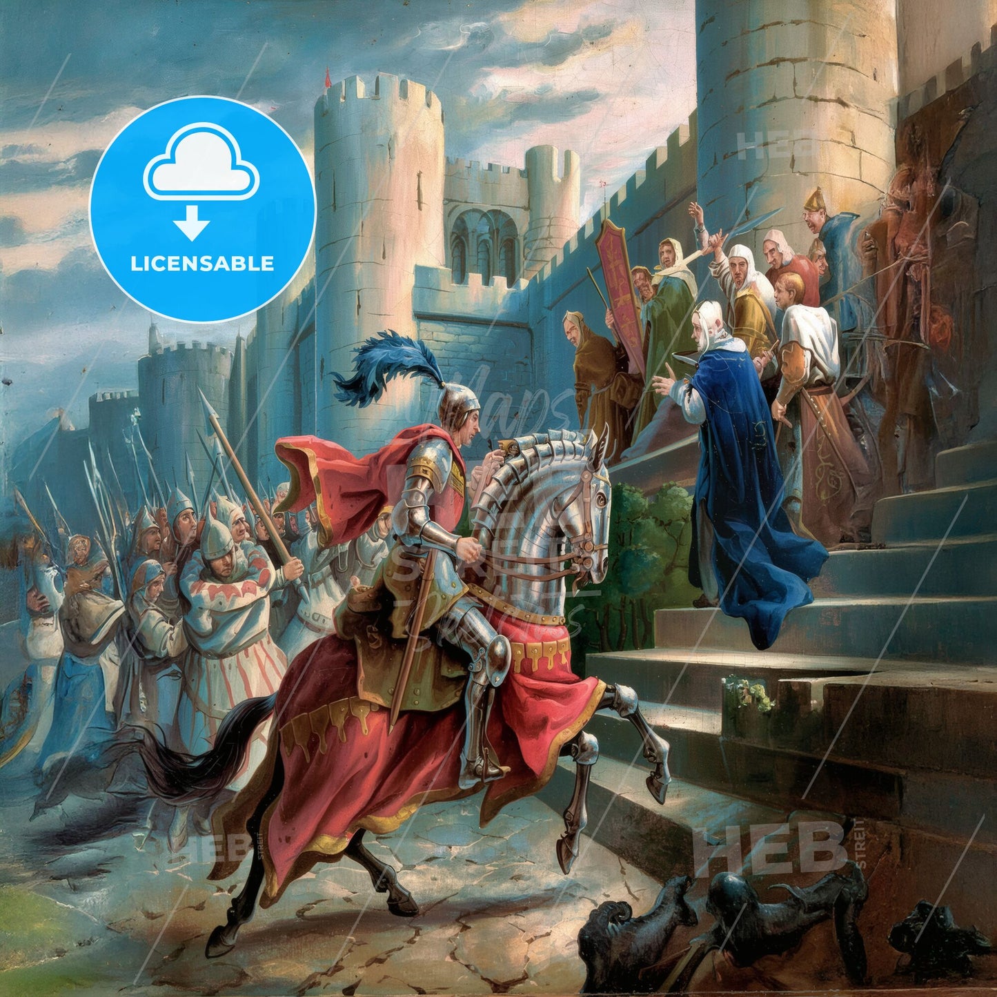 Epic Medieval Battle: Knights Clash Underneath a Grand Castle's Watchful Gaze