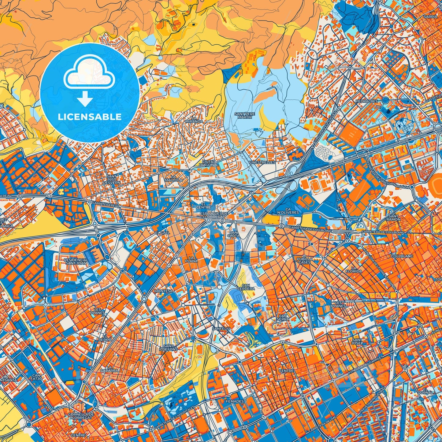 Colorful Esplugues de Llobregat Street Map with Labels and Buildings