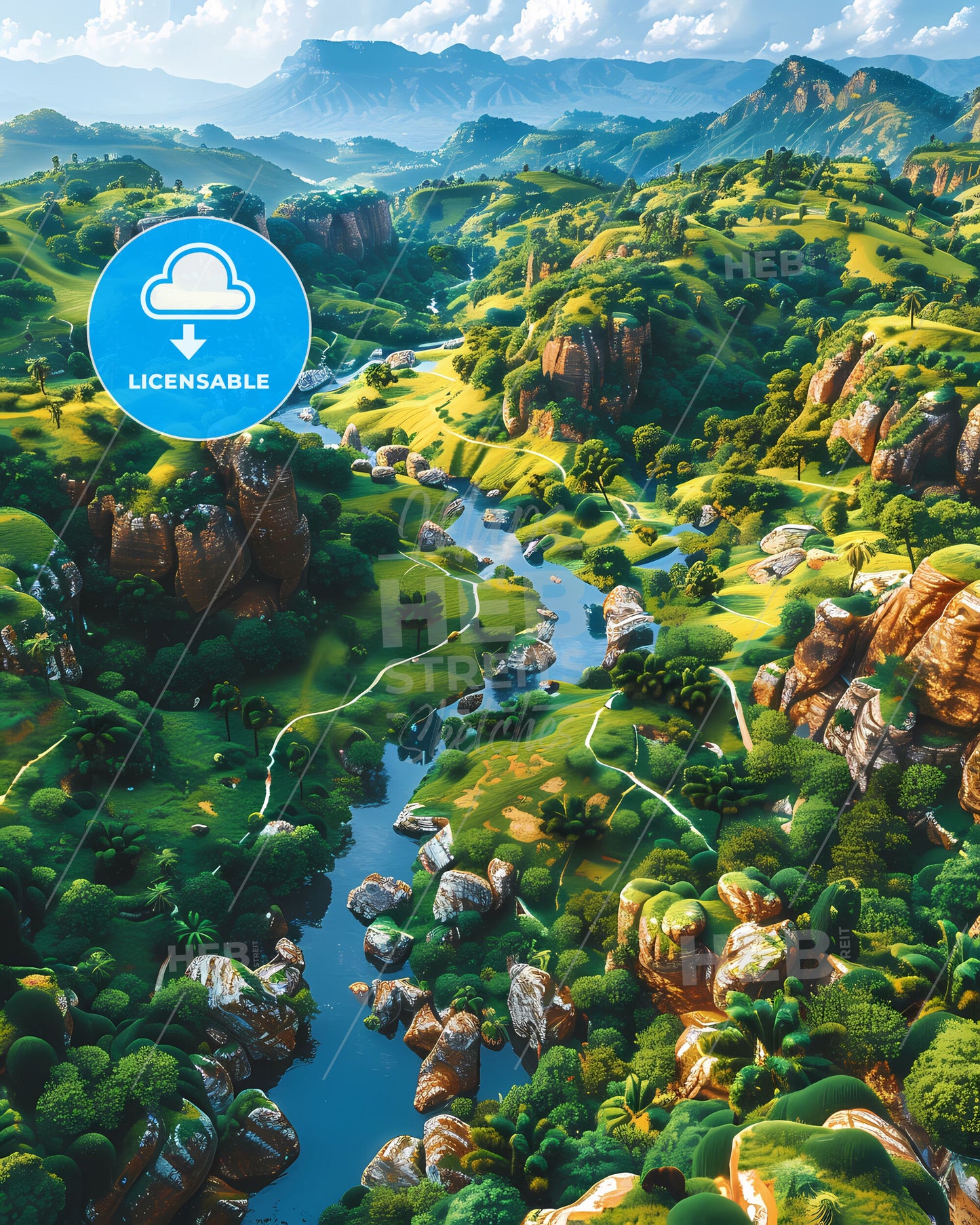 Vibrant African Art: Enchanted River Valley Painting, Eswatini