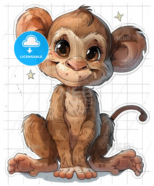 Mischievous Monkey Sticker: Humorous, Lighthearted Animal Expression and Pose in Vibrant Art. Simple, Funny, and Playful Depiction of a Primate.