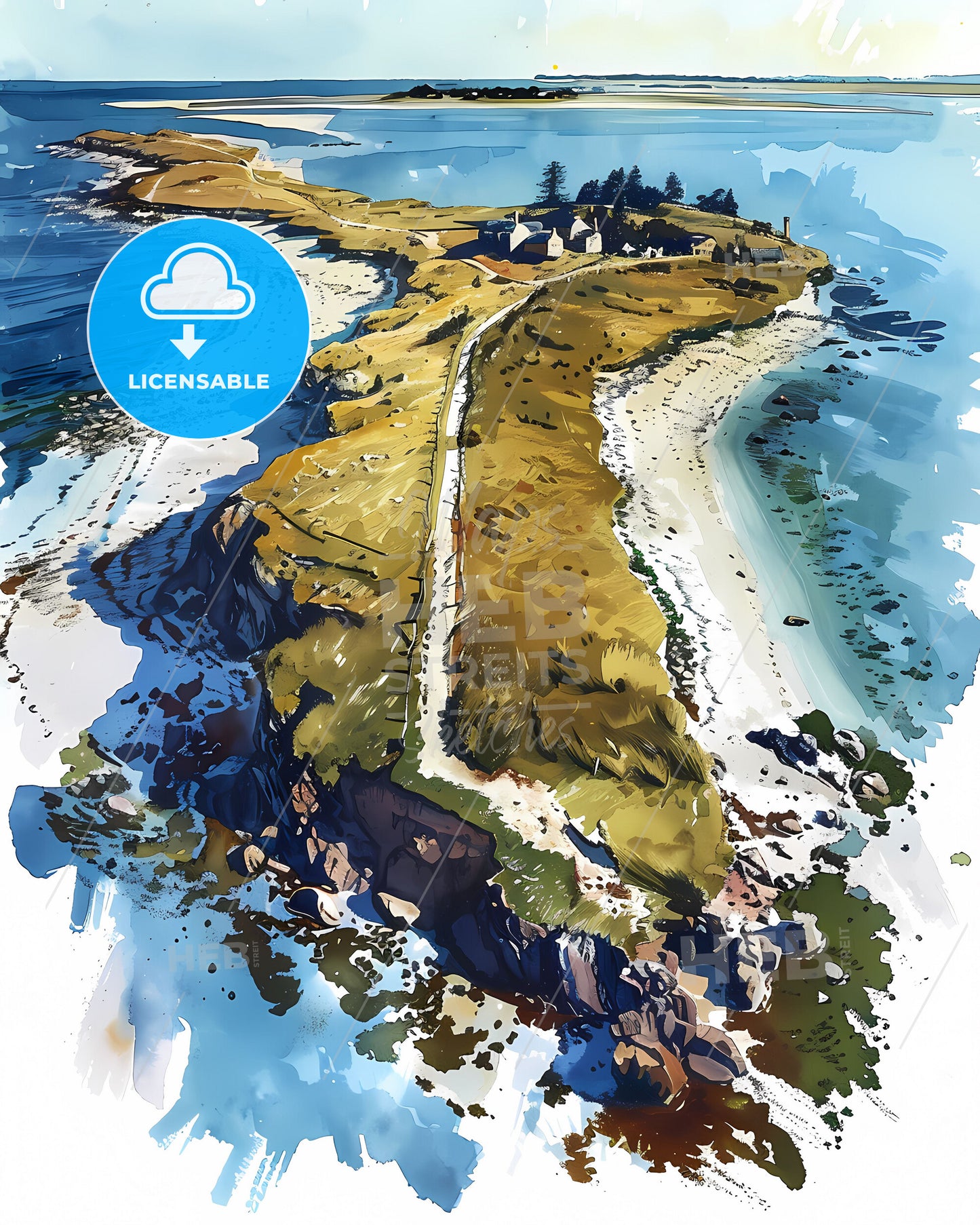 Vibrant Aerial Painting of a Falkland Islands Island, South America