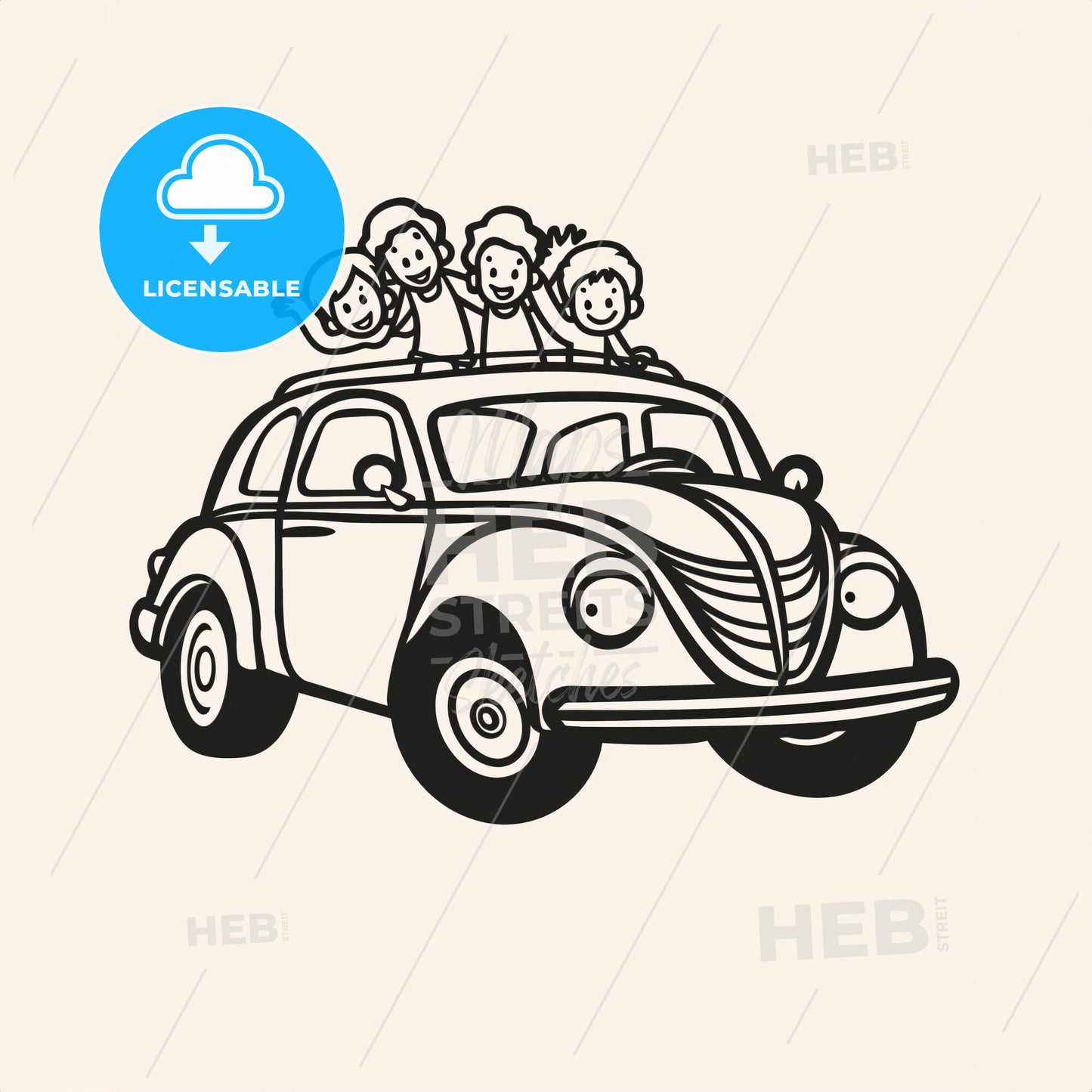 Family Car - A Cartoon Of Kids On Top Of A Car
