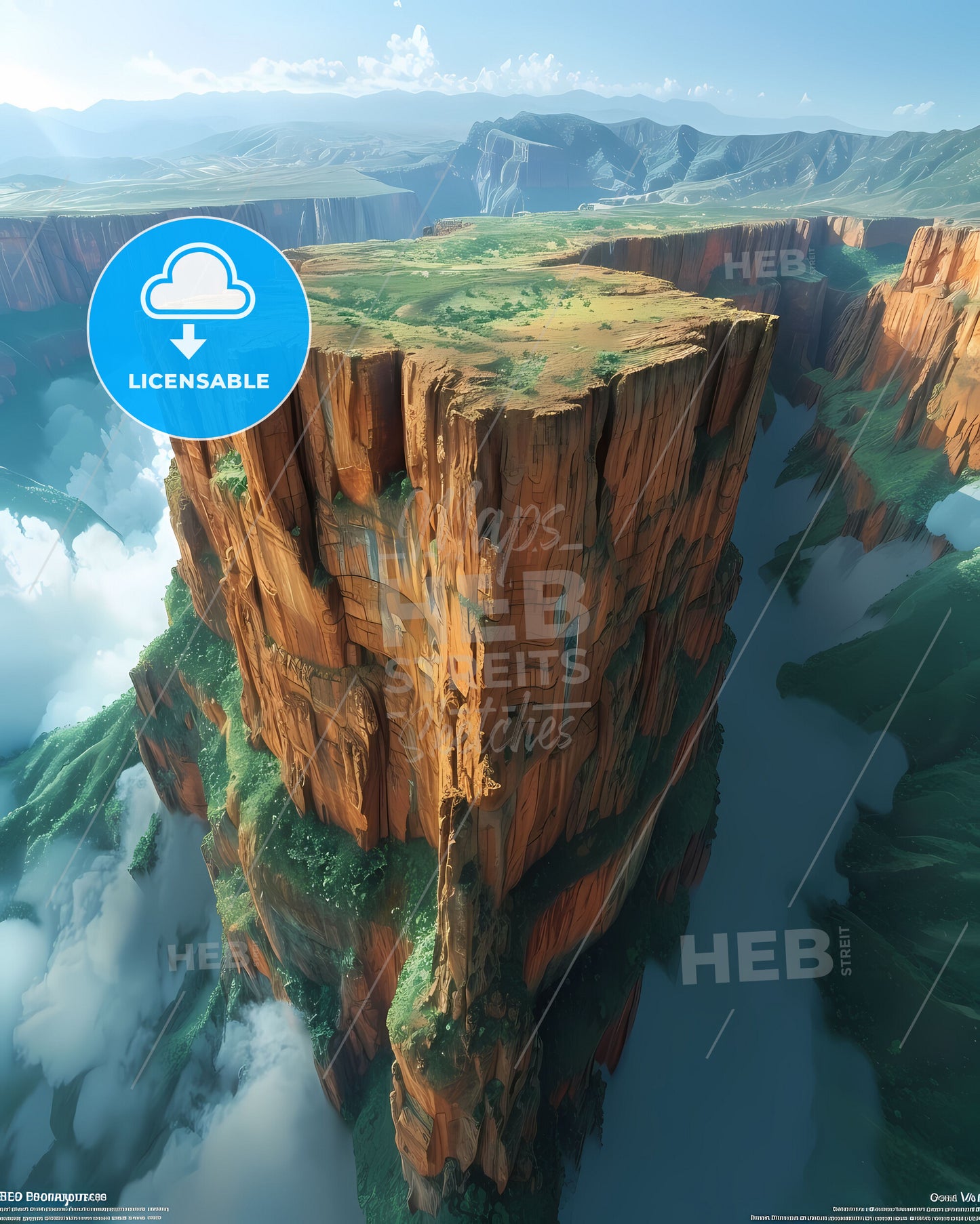 Federal Dependencies of Venezuela, North America - Large Artistic Cliff with Green Grass, Clouds, and Vibrant Colors