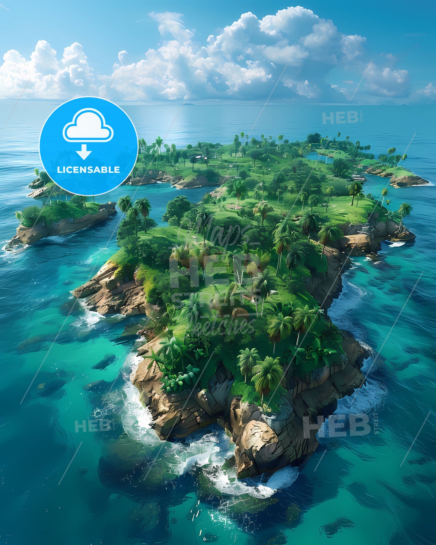 Oil Painting of Isla de Aves, the Northernmost Caribbean Island with Vibrant Trees and Azure Waters