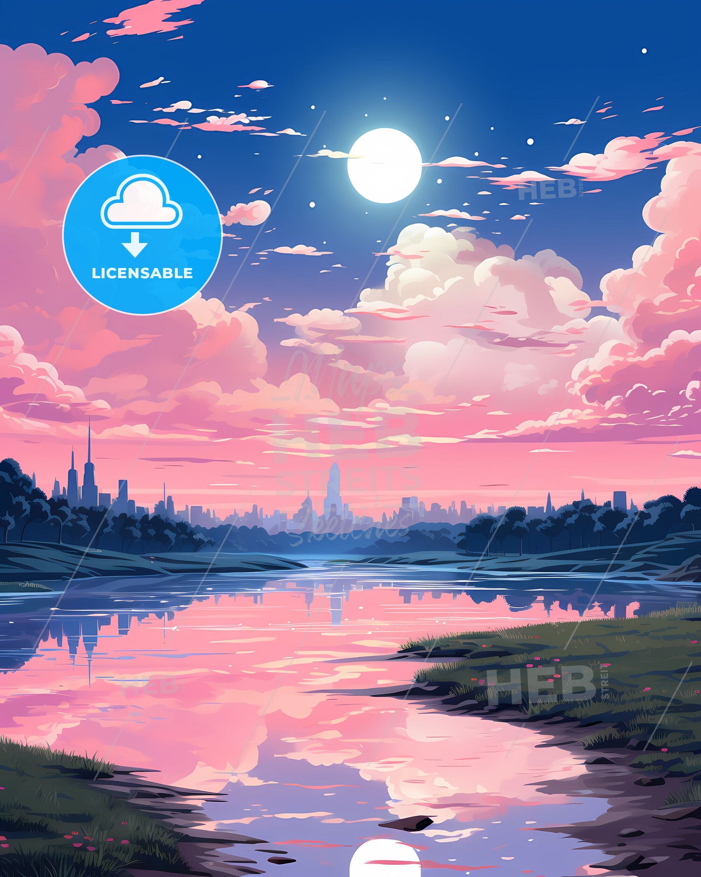 Vibrant Cityscape Artwork Depicting Feira de Santana Brazil Skyline by the River