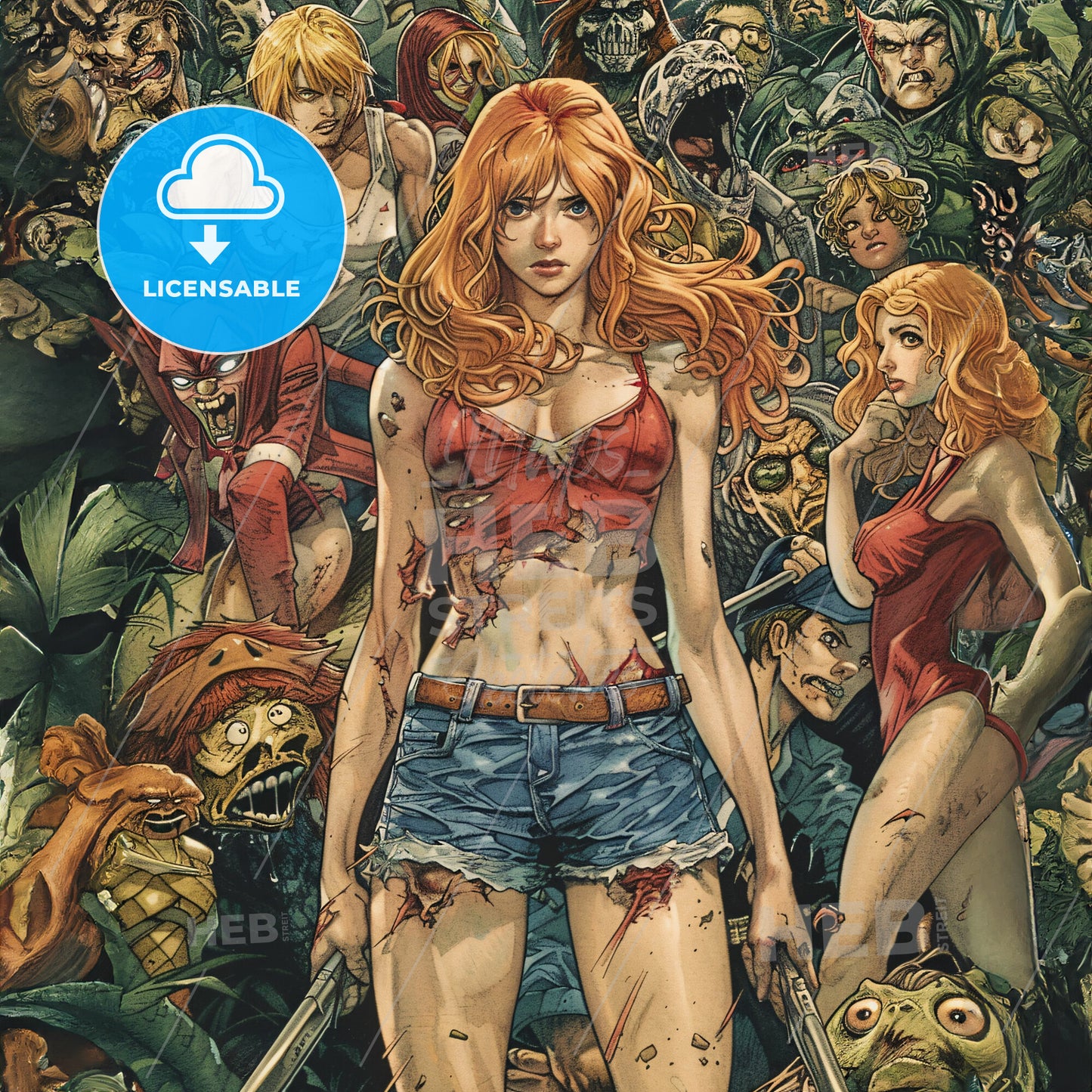 A Woman With Red Hair And A Group Of People