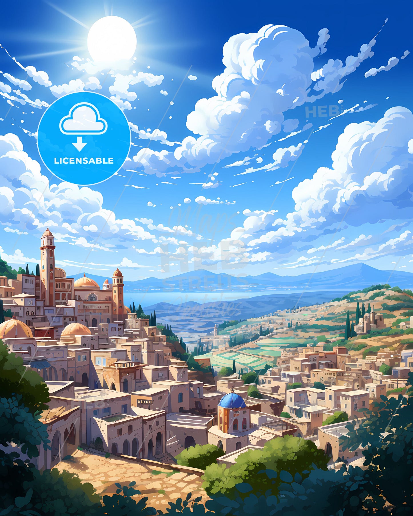 Fes Morocco City Skyline Artwork Valley Painting Travel Photography Artistic