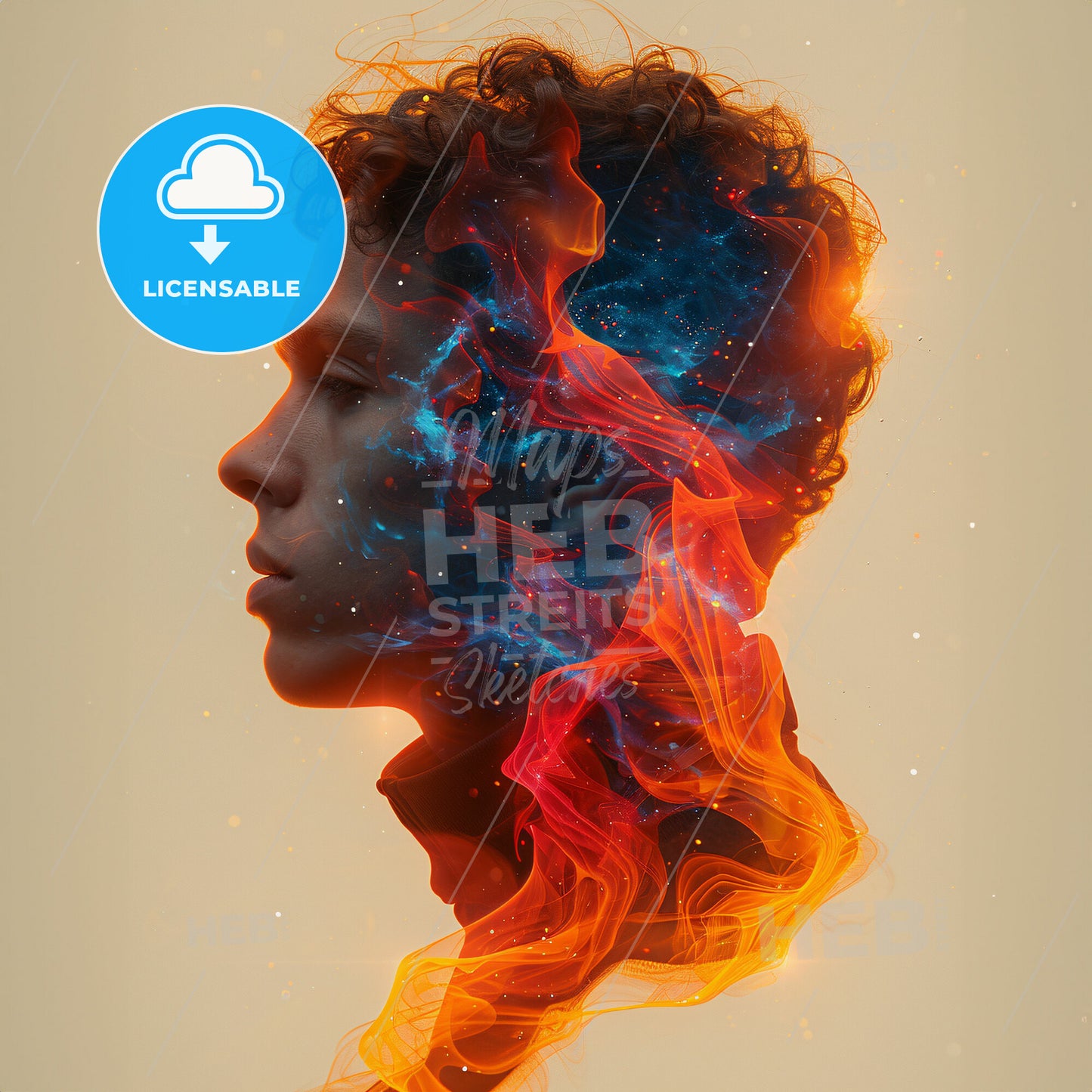 Flash of the Fanciful - A mans profile with a fire effect