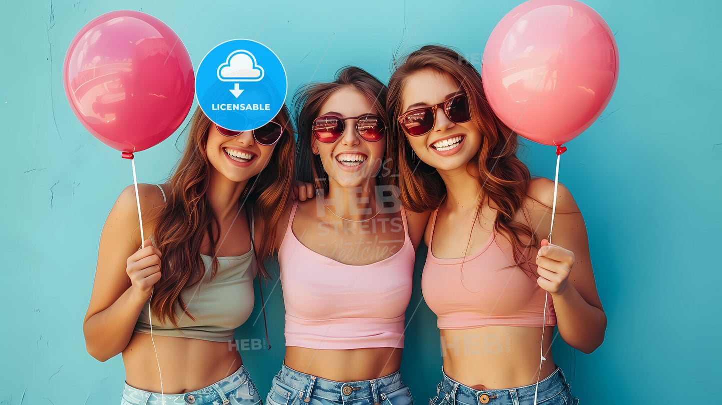 Art Background for Friendship Day Festival - Watercolor Painting of Women Posing for Photo