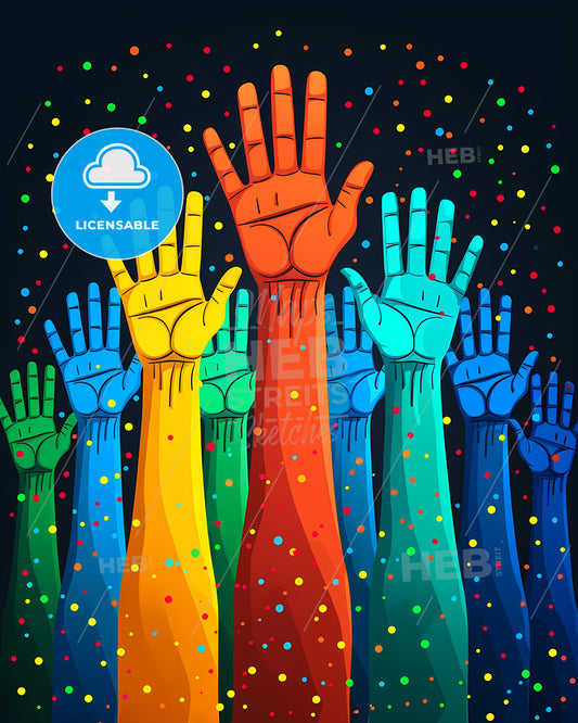 Colorful raised hands painting for Friendship Day celebration with a focus on art