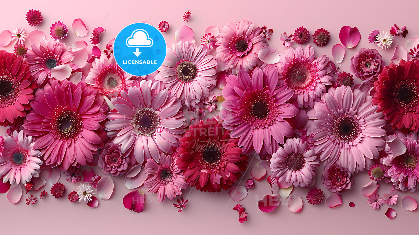 Floral art painting featuring a vibrant bouquet of pink flowers with copy space for inspiration and aesthetics