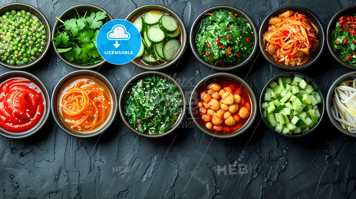 Abstract expressionist passover meal with bowls of food on textured background with copy space