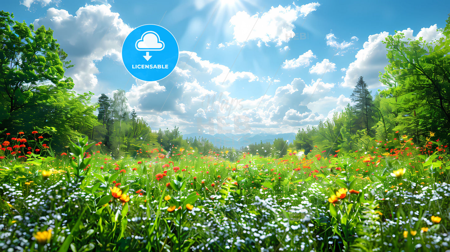 Spring Season Floral Background with Vibrant Painting and Copy Space