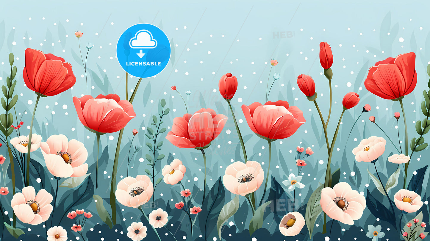 Elegant and Vibrant Springtime Painting with Floral Close-Up and Ample Copy Space for Customization