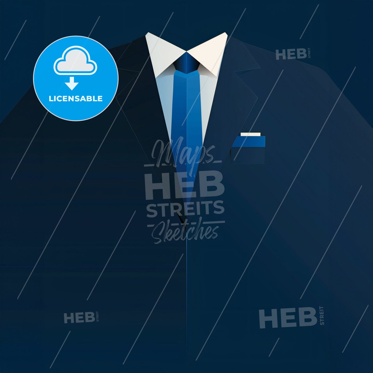 Flat logo of a minimalist business suit and blue tie - A suit and tie with a pocket square