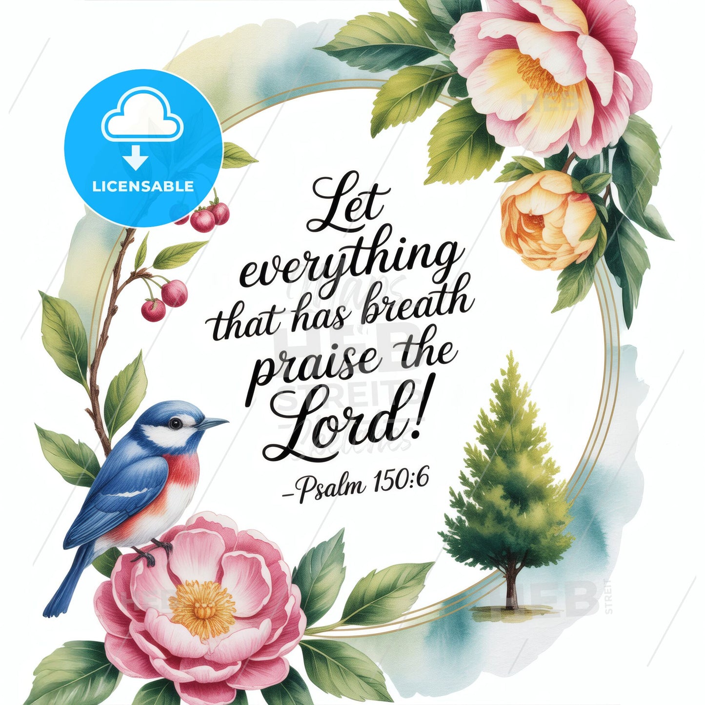 Floral and Nature-Inspired Inspirational Art Featuring Psalm 150:6 for Home or Church Décor.