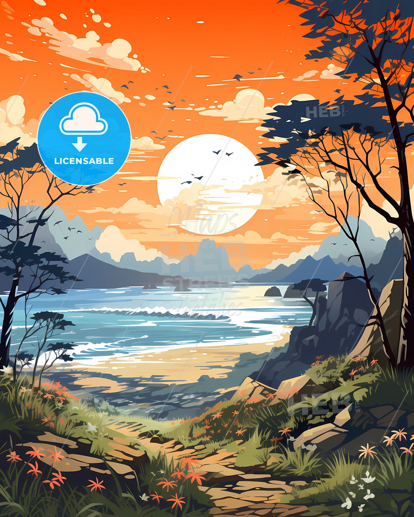 Florianopolis Brazil Sunset Beach Skyline Vivid Colorful Painting Landscape Cityscape