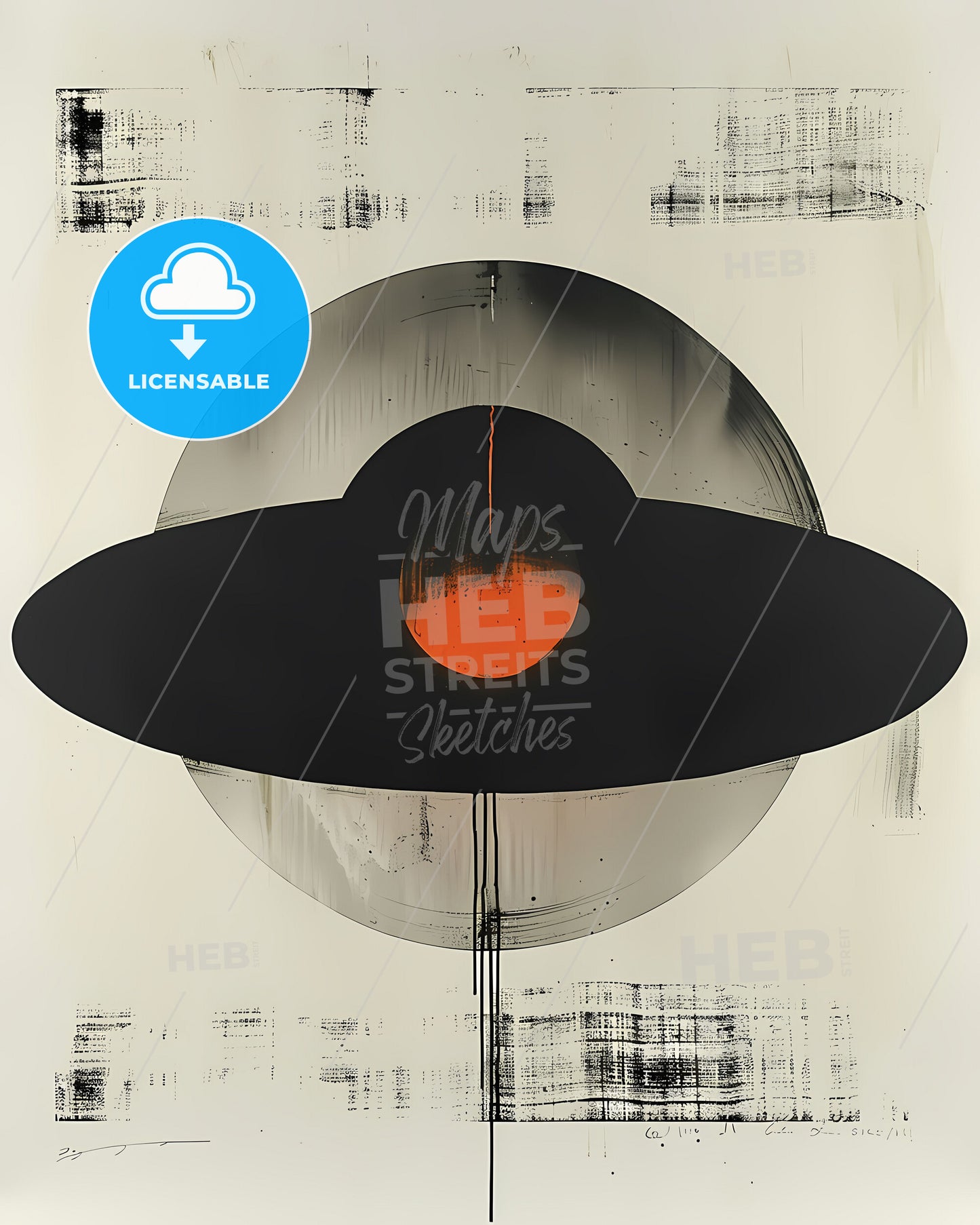 Striking Minimalist Saucer Artwork: Abstract Block Print with Vibrant Black and Orange Circles