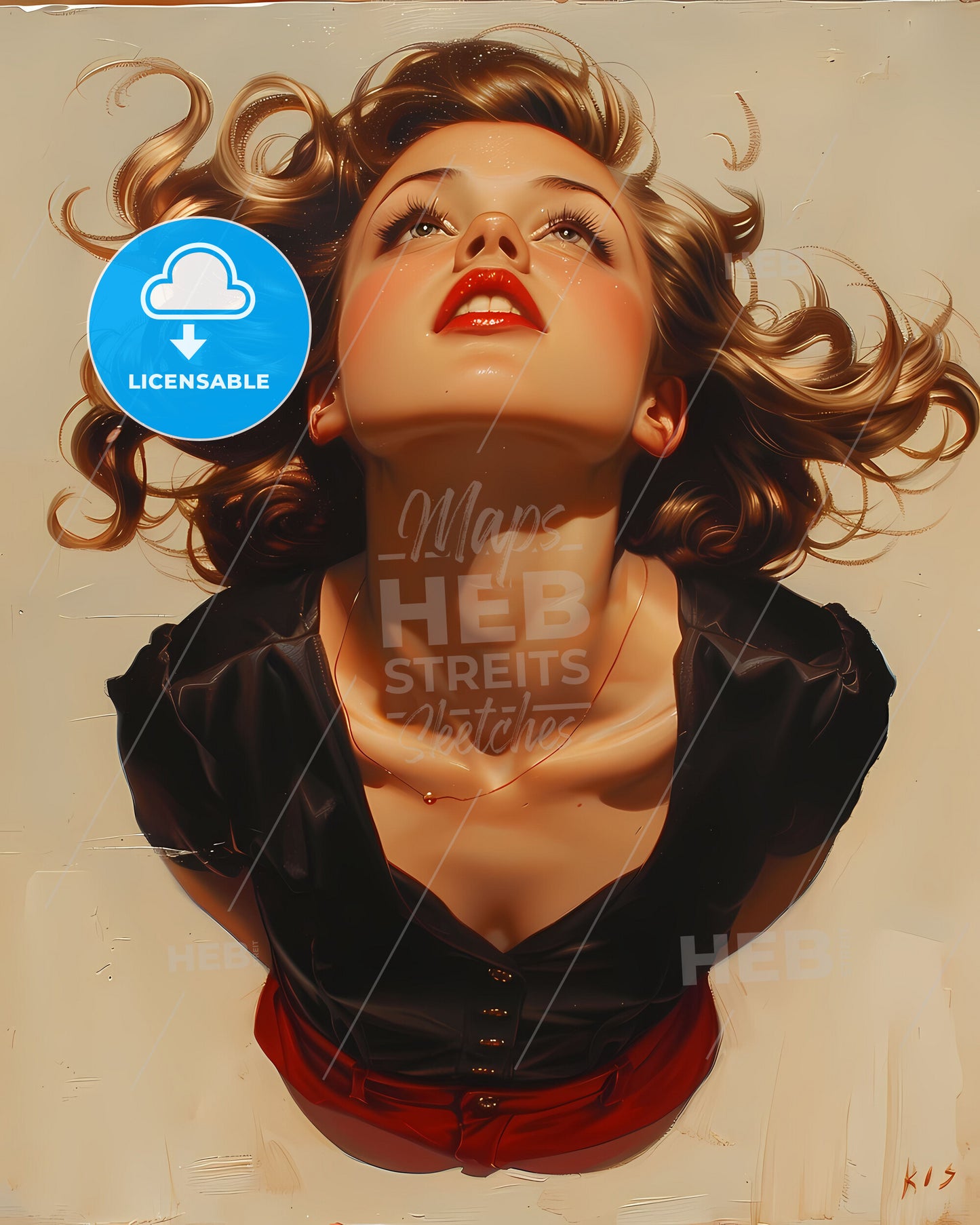 Artful Woman Portraiture: Vibrant Painting of a Female in Motion with Hair Flowing in the Wind