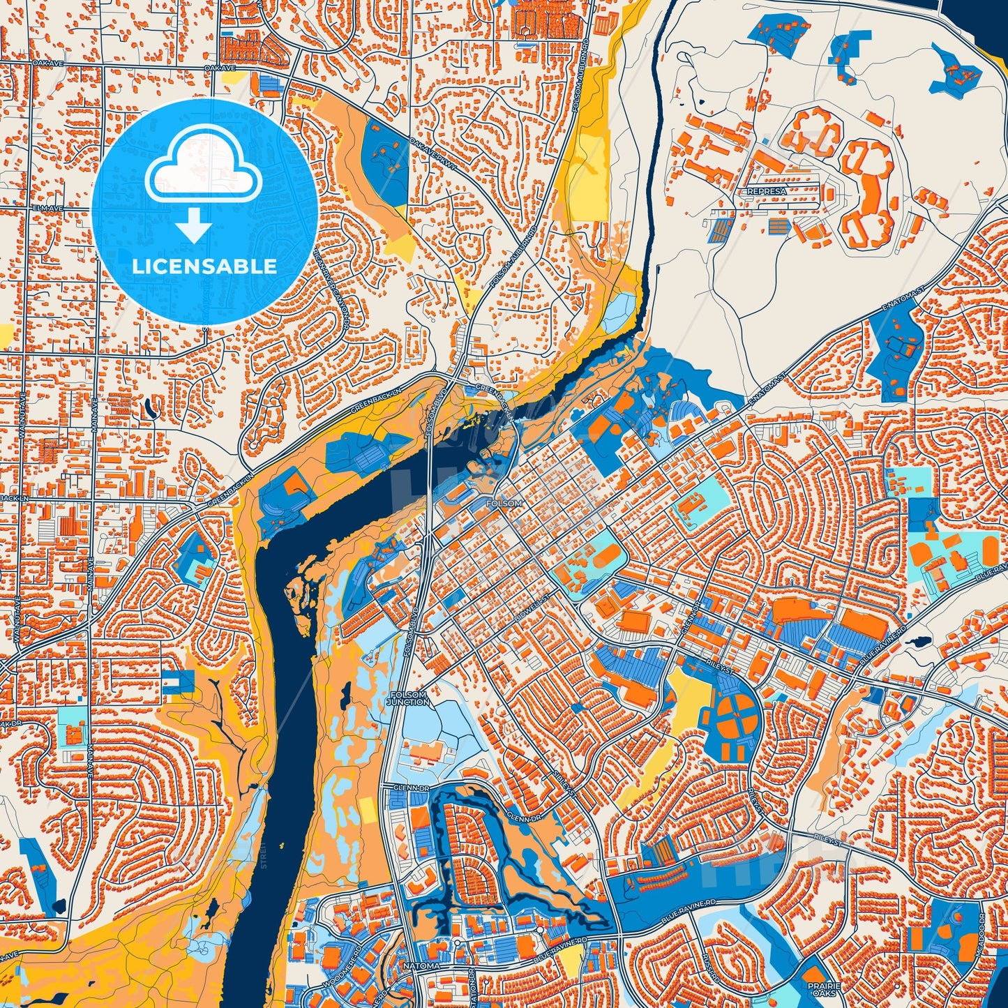 Colorful Folsom Street Map with Labels and Buildings