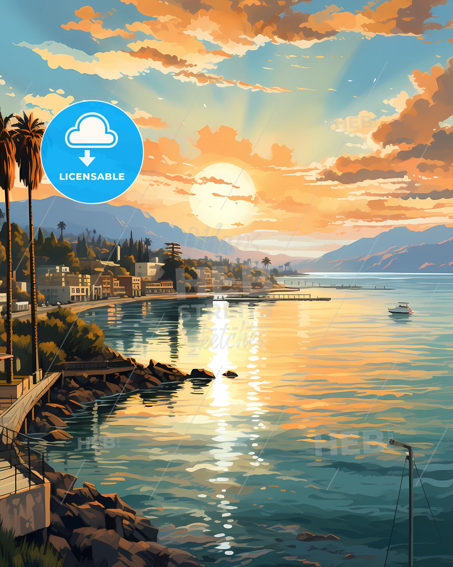 Painted Cityscape of Freetown Skyline, Embracing Sierra Leone's Vibrant Art and Scenic Landscape