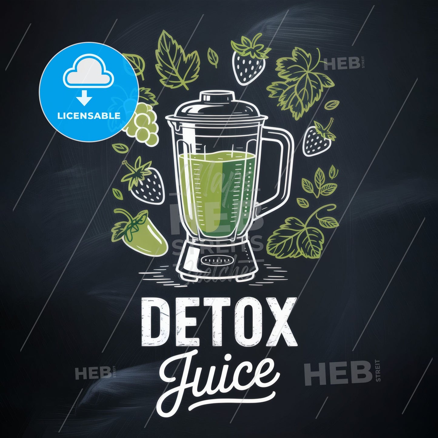 Fresh and Vibrant Detox Juice Blend with Fruits and Greens in a Stylish Blender Illustration.