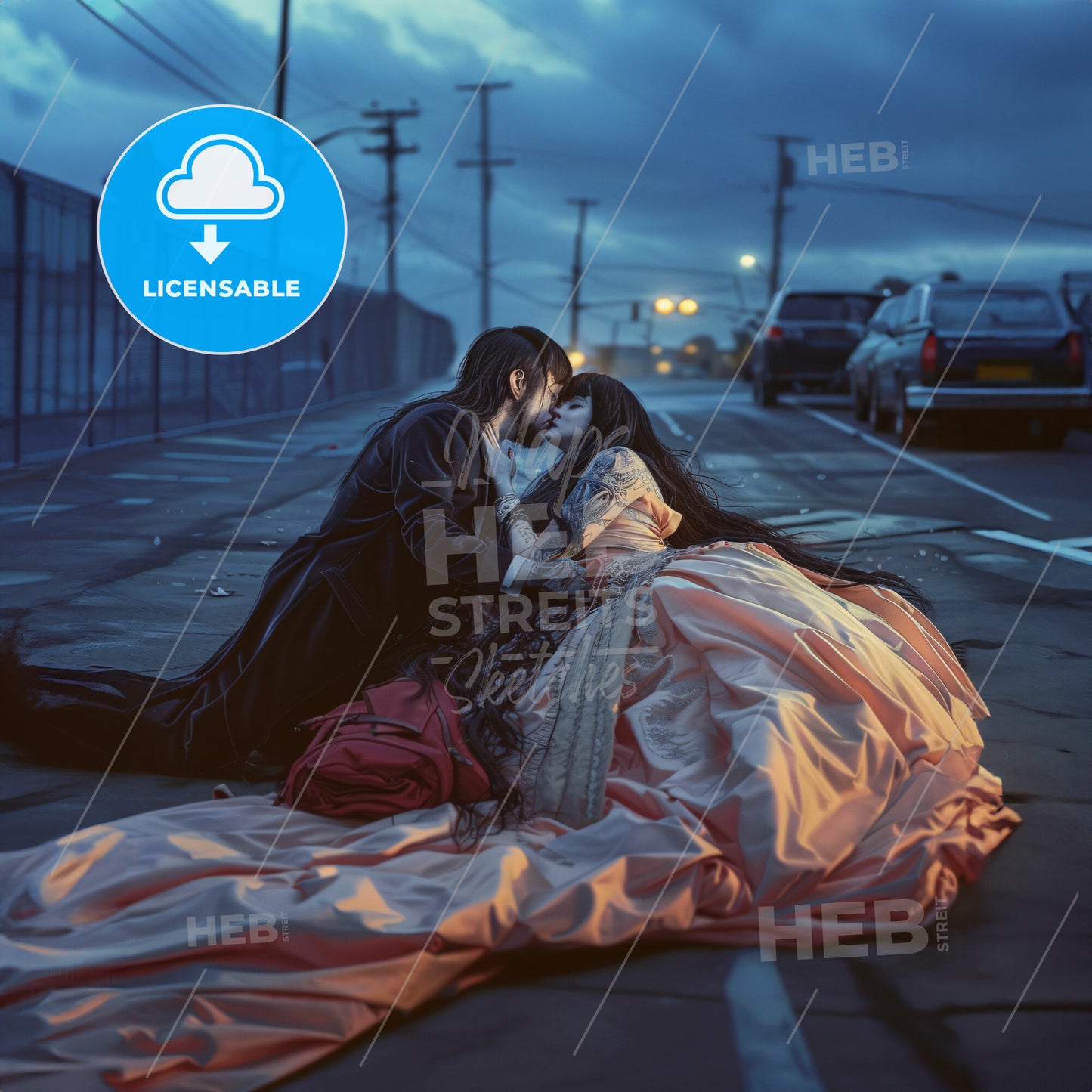 A Man And Woman Kissing On The Street