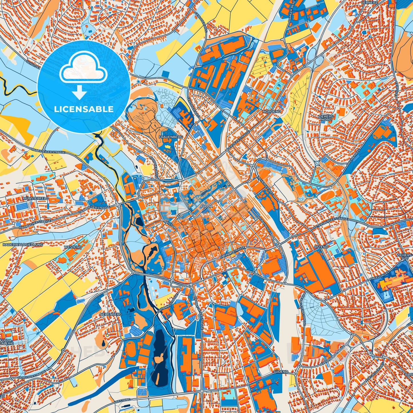 Colorful Fulda Street Map with Labels and Buildings