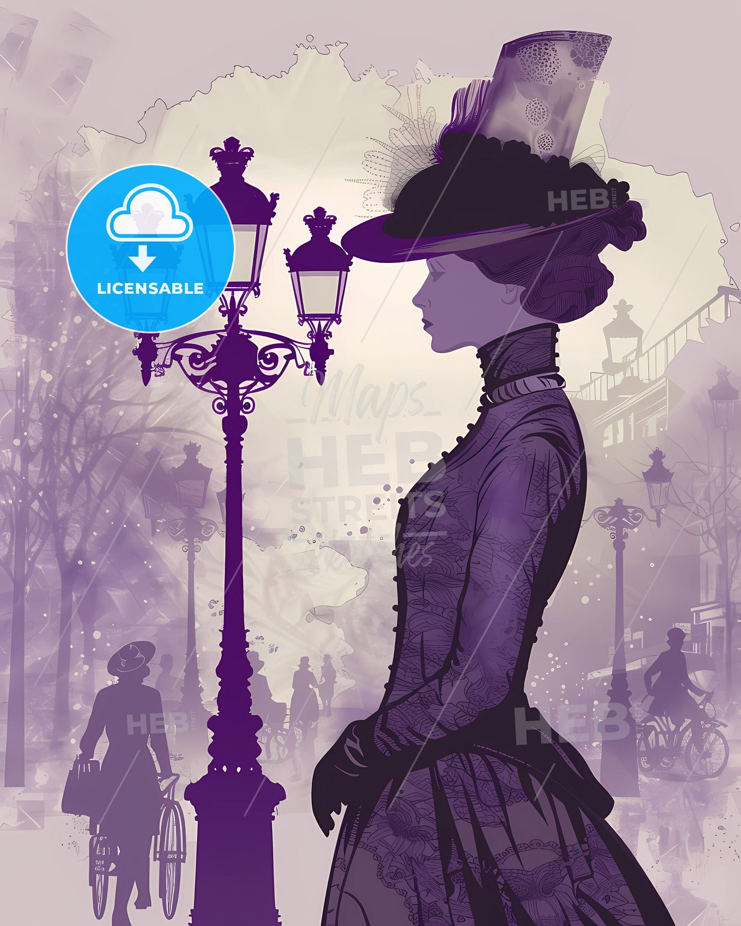 1920s Retro Romantic Girl in Hat, Champs Elysees Portrait with Cinematic Light & Halftone, Vibrant Artistic Painting - 170 characters