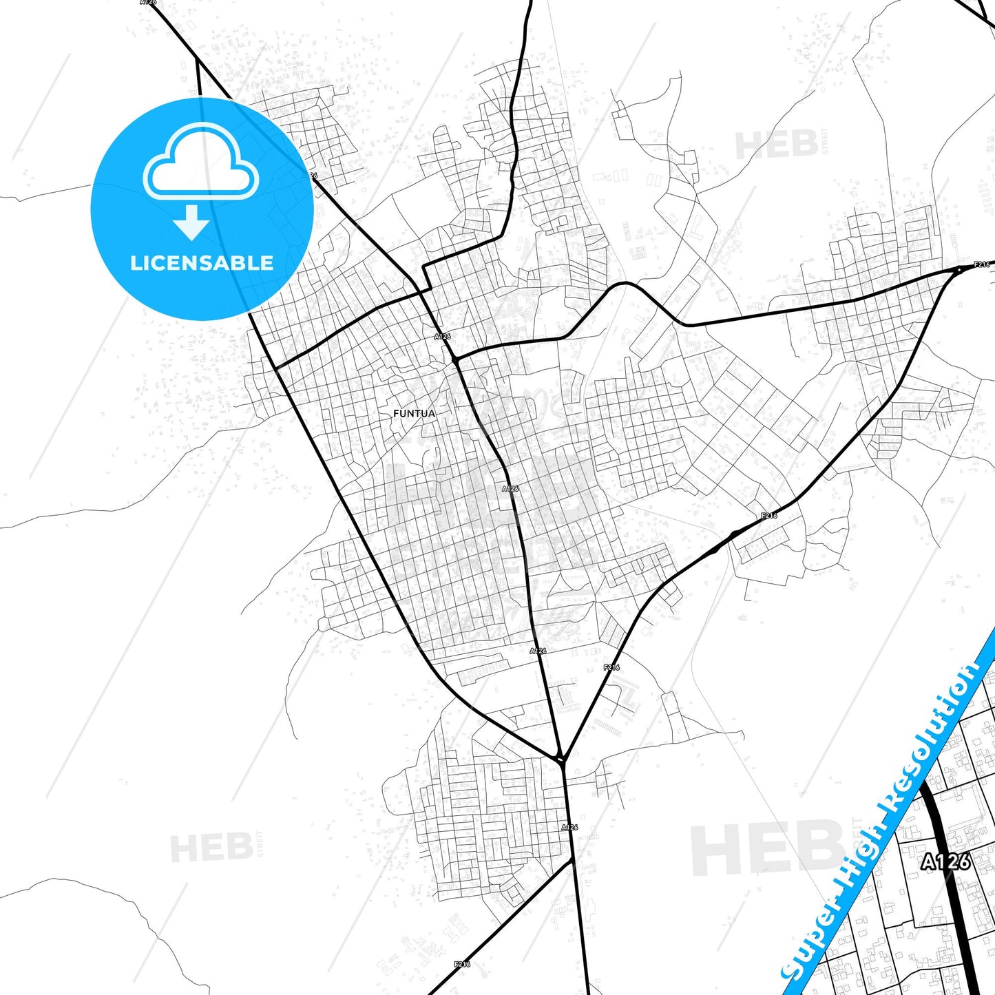 Funtua, Nigeria Light Map with Street Names, City Names, and Districts