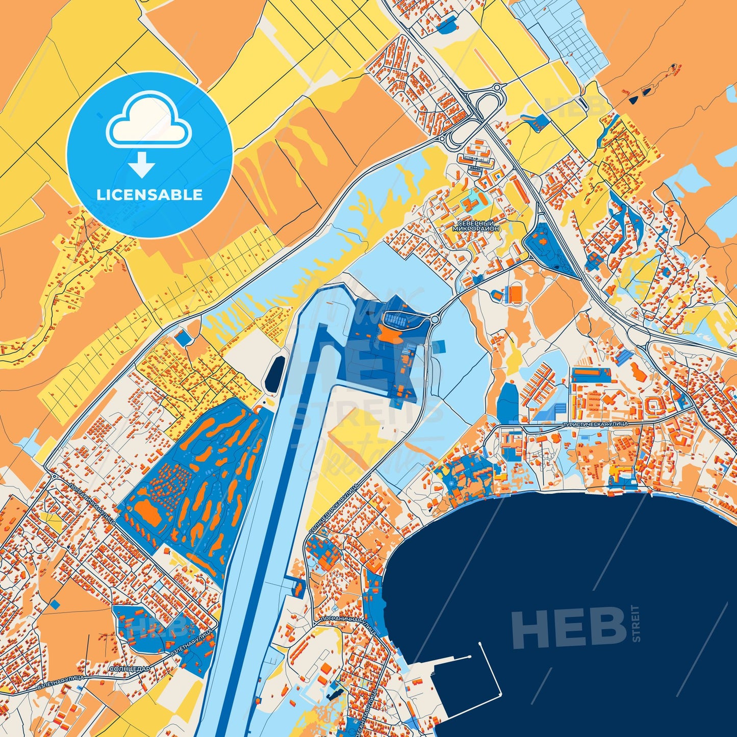 Colorful Gelendzhik Street Map with Labels and Buildings