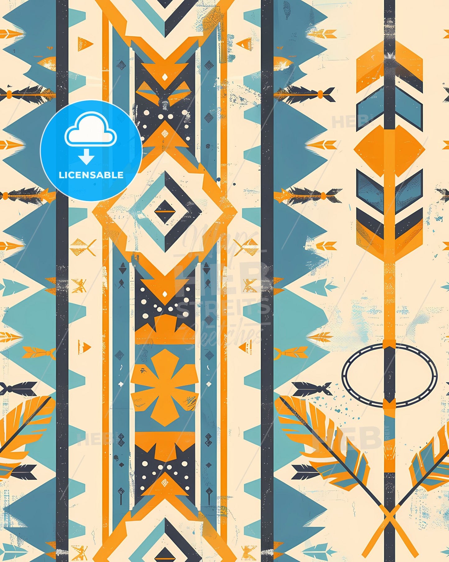 Contemporary Geometric Western Seamless Paper: Artful Painting with Feathers and Arrows