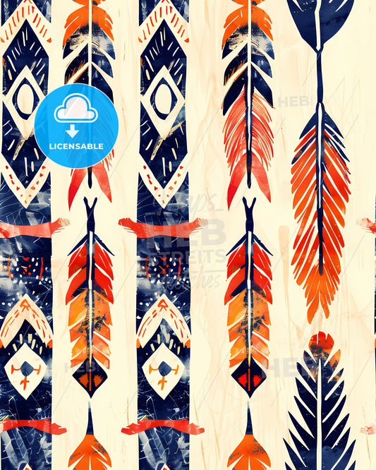 Contemporary Seamless Paper with Geometric Western Design Elements: Feathers Pattern on White Surface