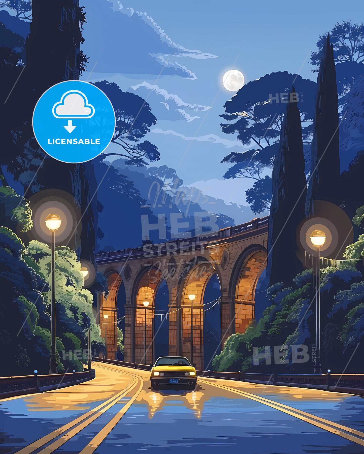 Abstract Painting Depicting a Car on a Bridge in Georgia, USA, Capturing the Essence of Art and Creative Expression