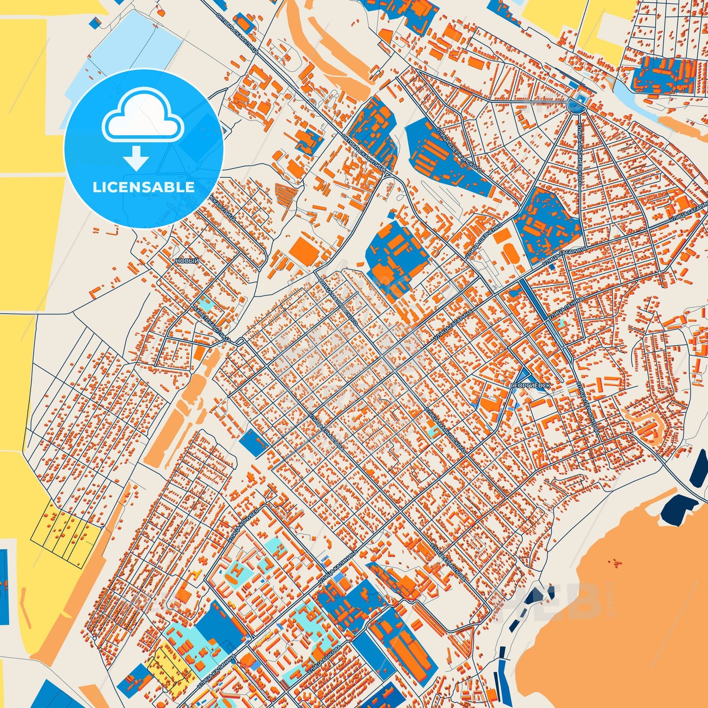 Colorful Georgiyevsk Street Map with Labels and Buildings