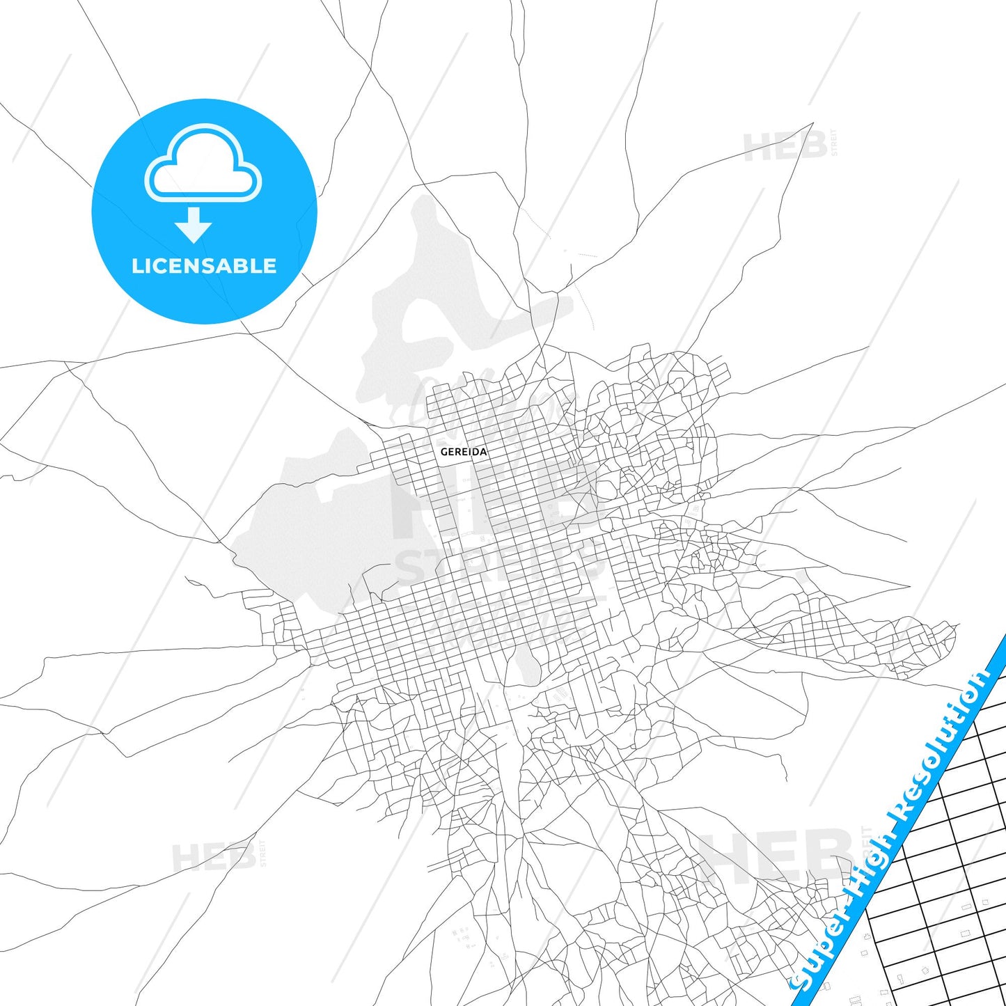 Gereida, Sudan Light Map with Street Names, City Names, and Districts