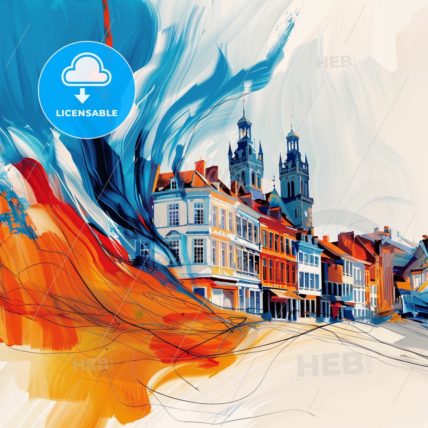 Vibrant Ghent , Belgium - A Colorful Painting Of Buildings