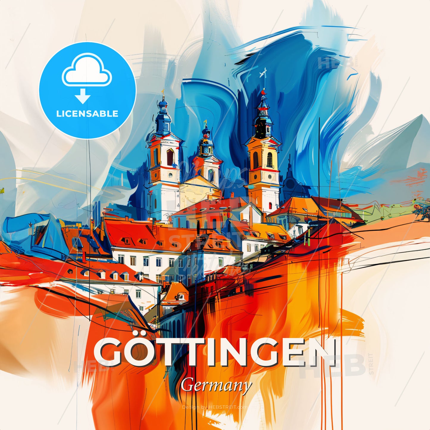 Vibrant Göttingen, Germany - A Painting Of A Building With Towers - Square format print template