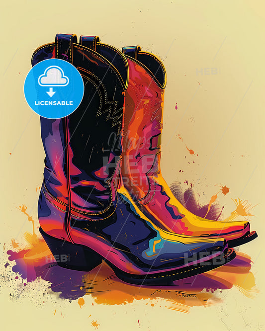 Colorful Retro Cowgirl Boots Painting on White Background