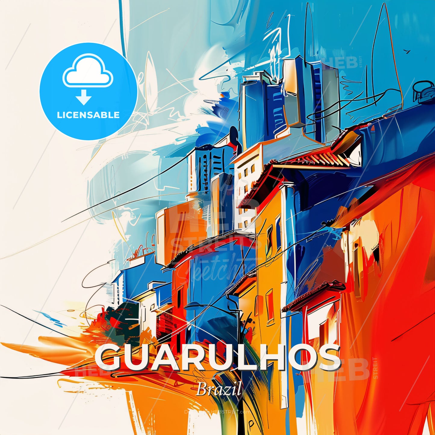 Vibrant Guarulhos, Brazil - A Colorful Cityscape With Buildings And Wires - Square format print template