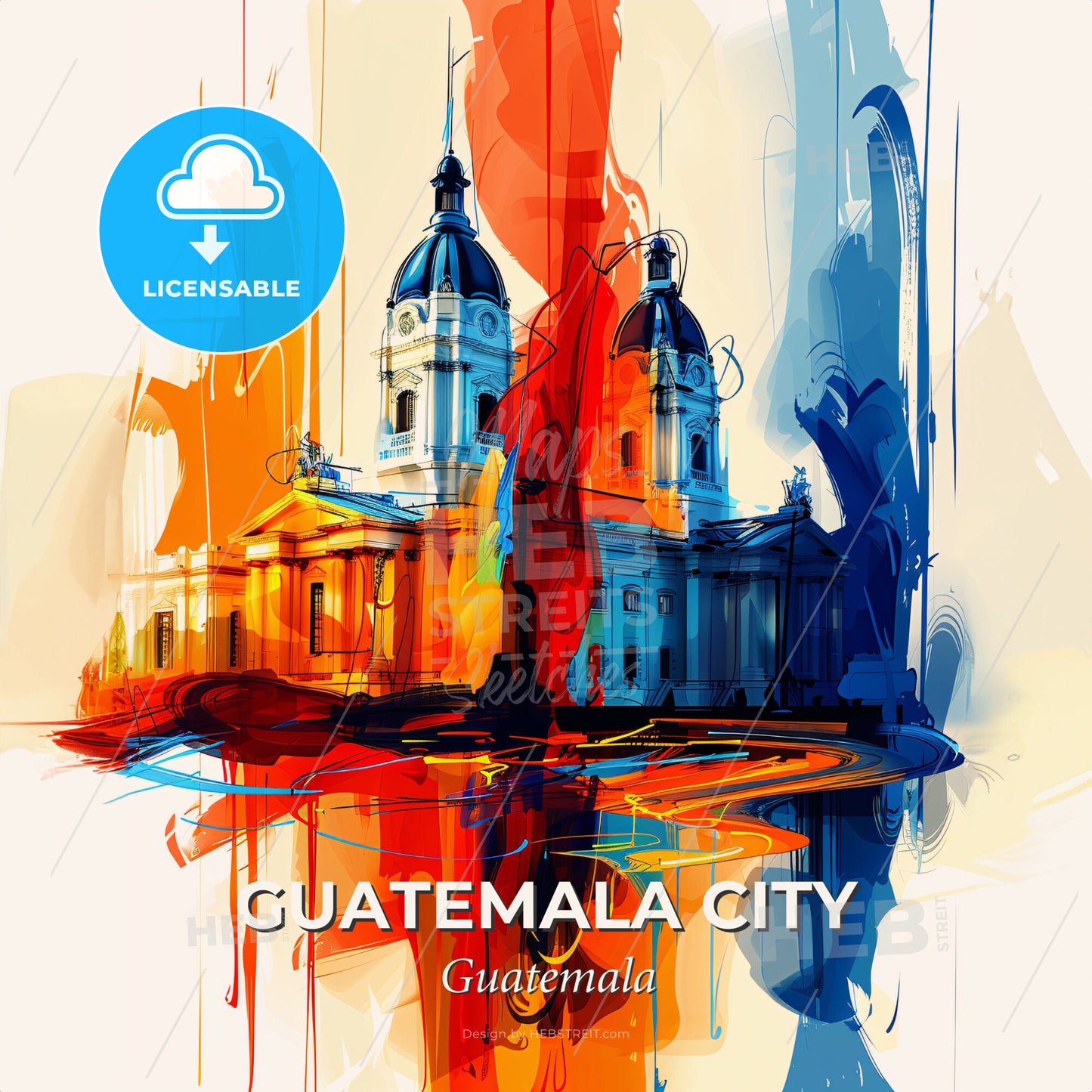 Vibrant Guatemala City, Guatemala - A Painting Of A Building With Colorful Paint - Square format print template