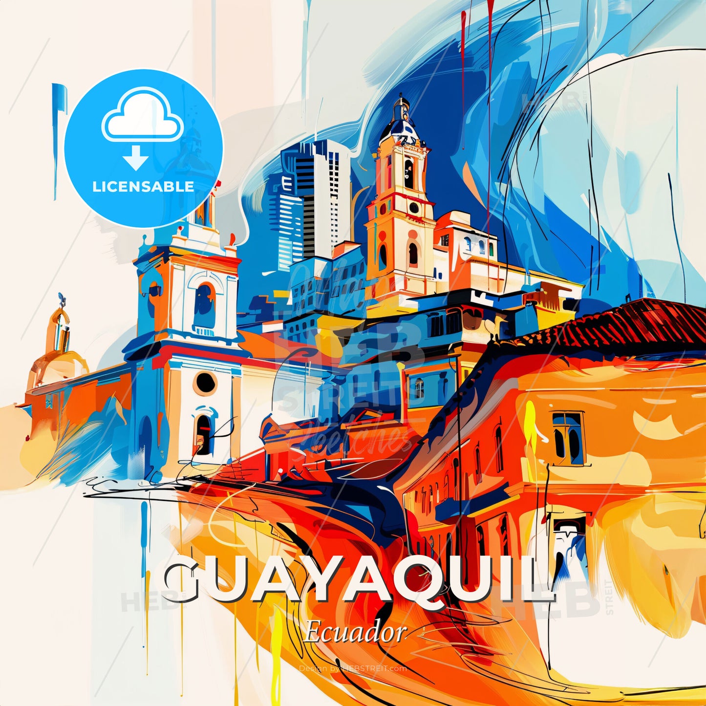Vibrant Guayaquil, Ecuador - A Colorful Painting Of A City - Square format print template