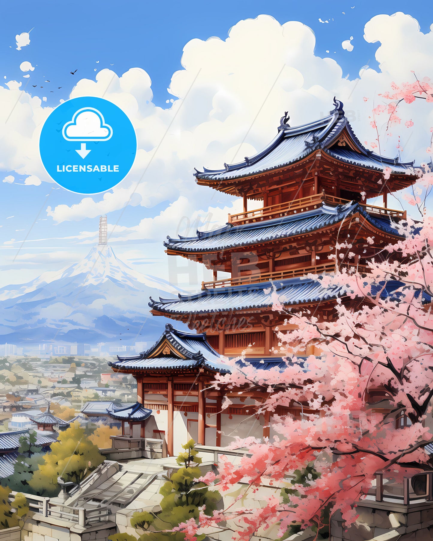 Guigang China Skyline Painting Art City Tower Building Background Vibrant Colors Brushstrokes