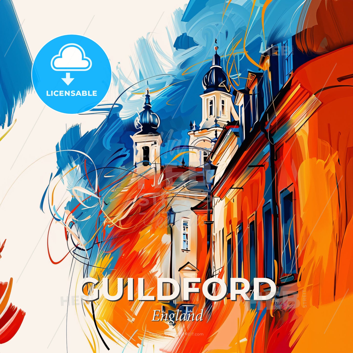 Vibrant Guildford, England - A Colorful Painting Of A Building - Square format print template
