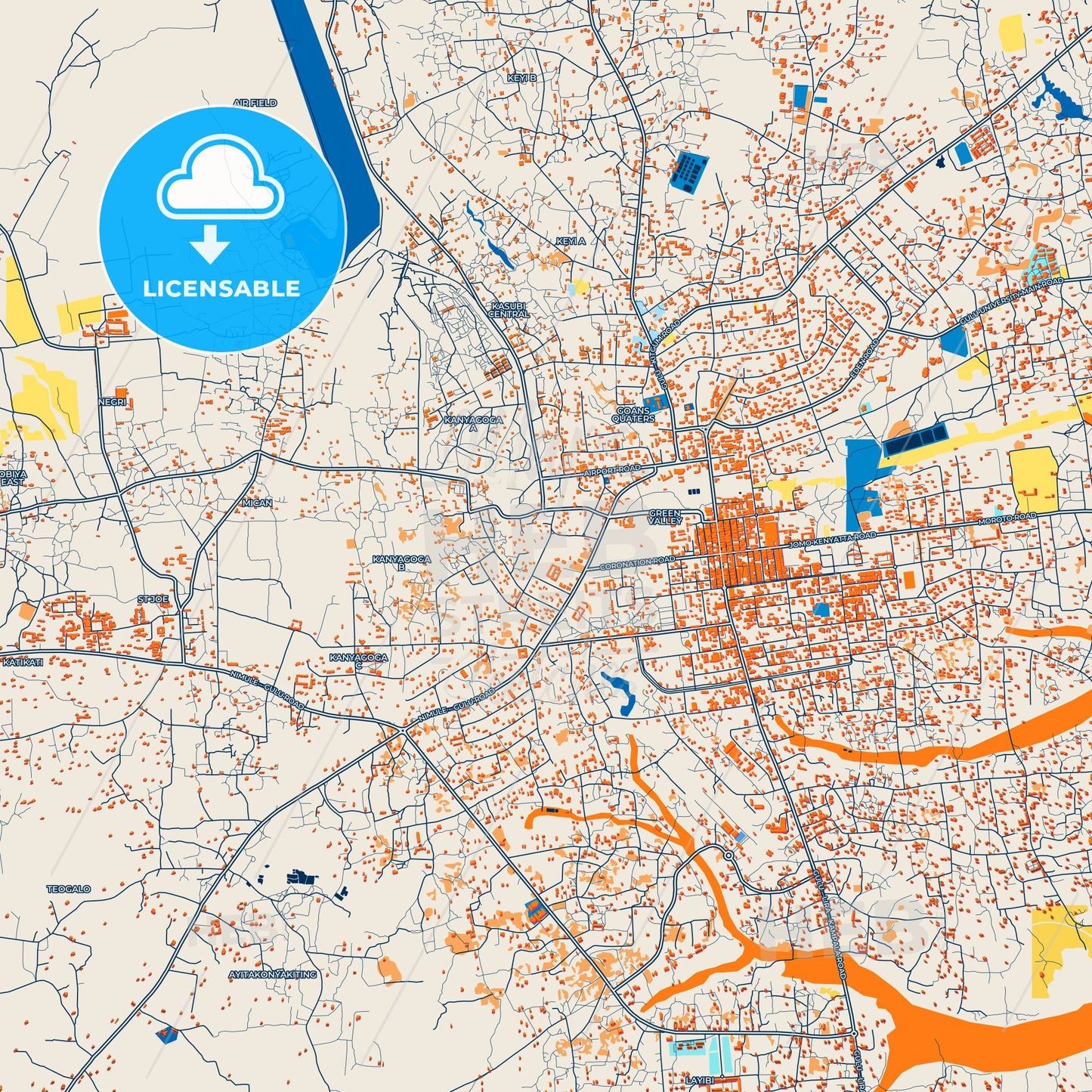 Colorful Gulu Street Map with Labels and Buildings