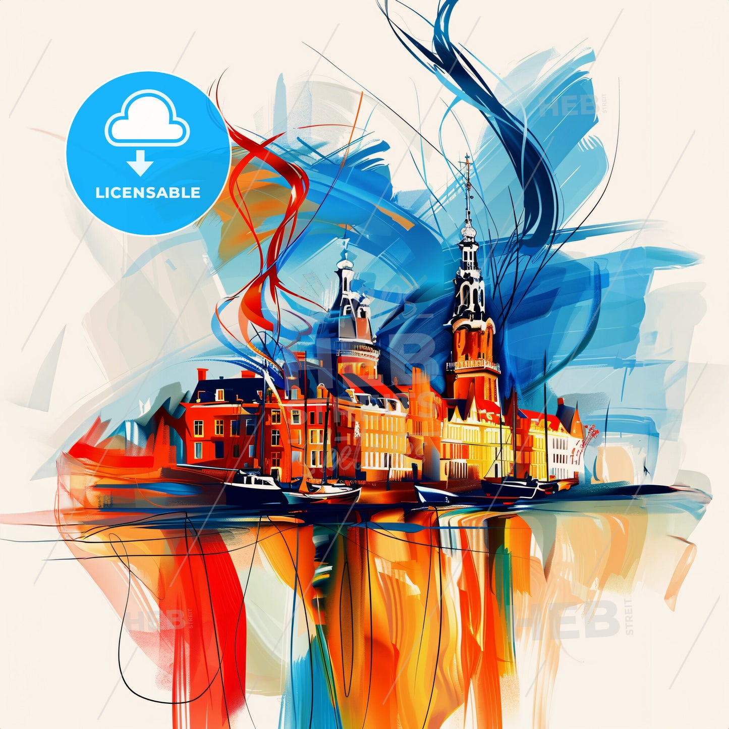 Vibrant Haarlemmermeer, Netherlands - A Painting Of A Building And A Body Of Water