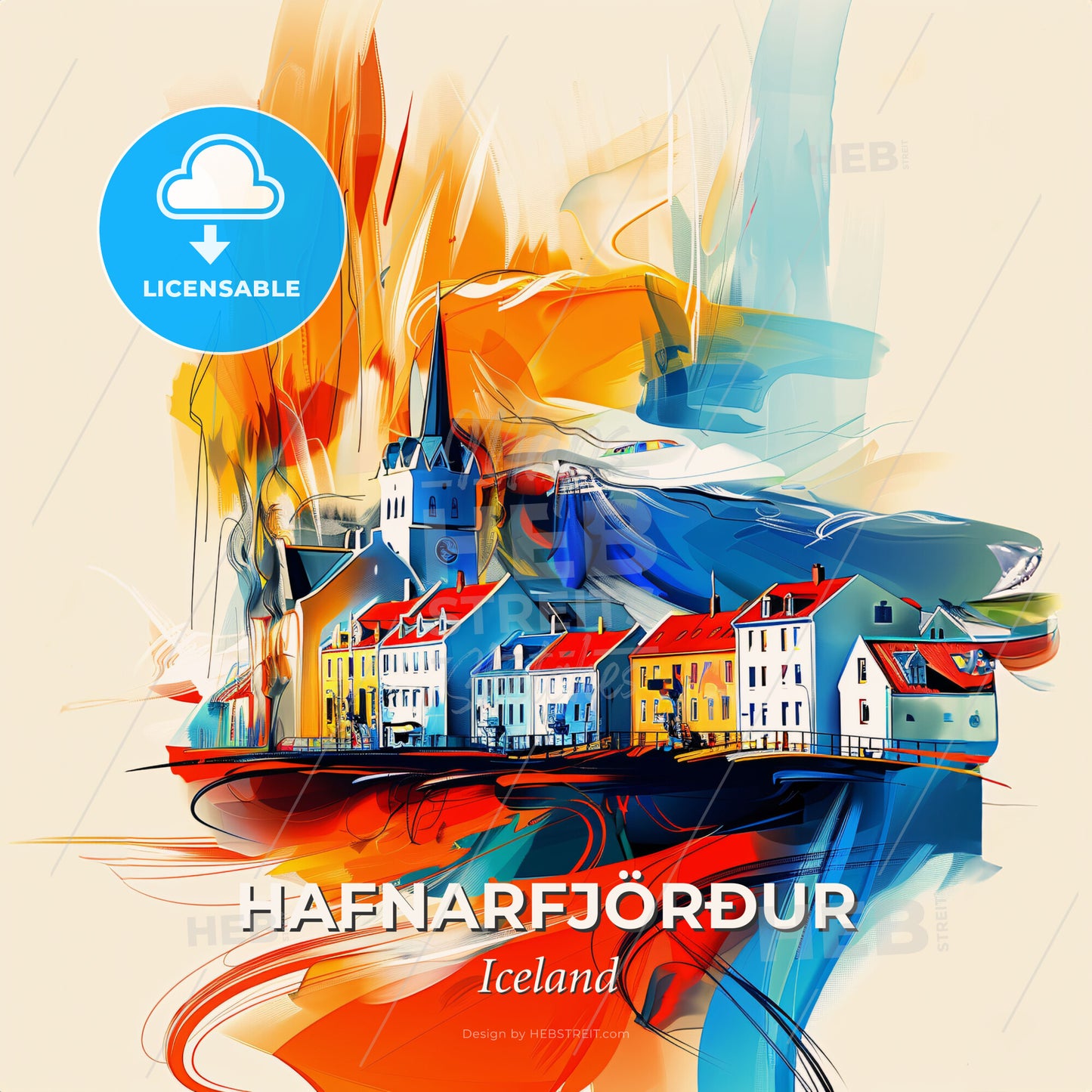 Vibrant Hafnarfjörður, Iceland - A Colorful Painting Of Buildings - Square format print template
