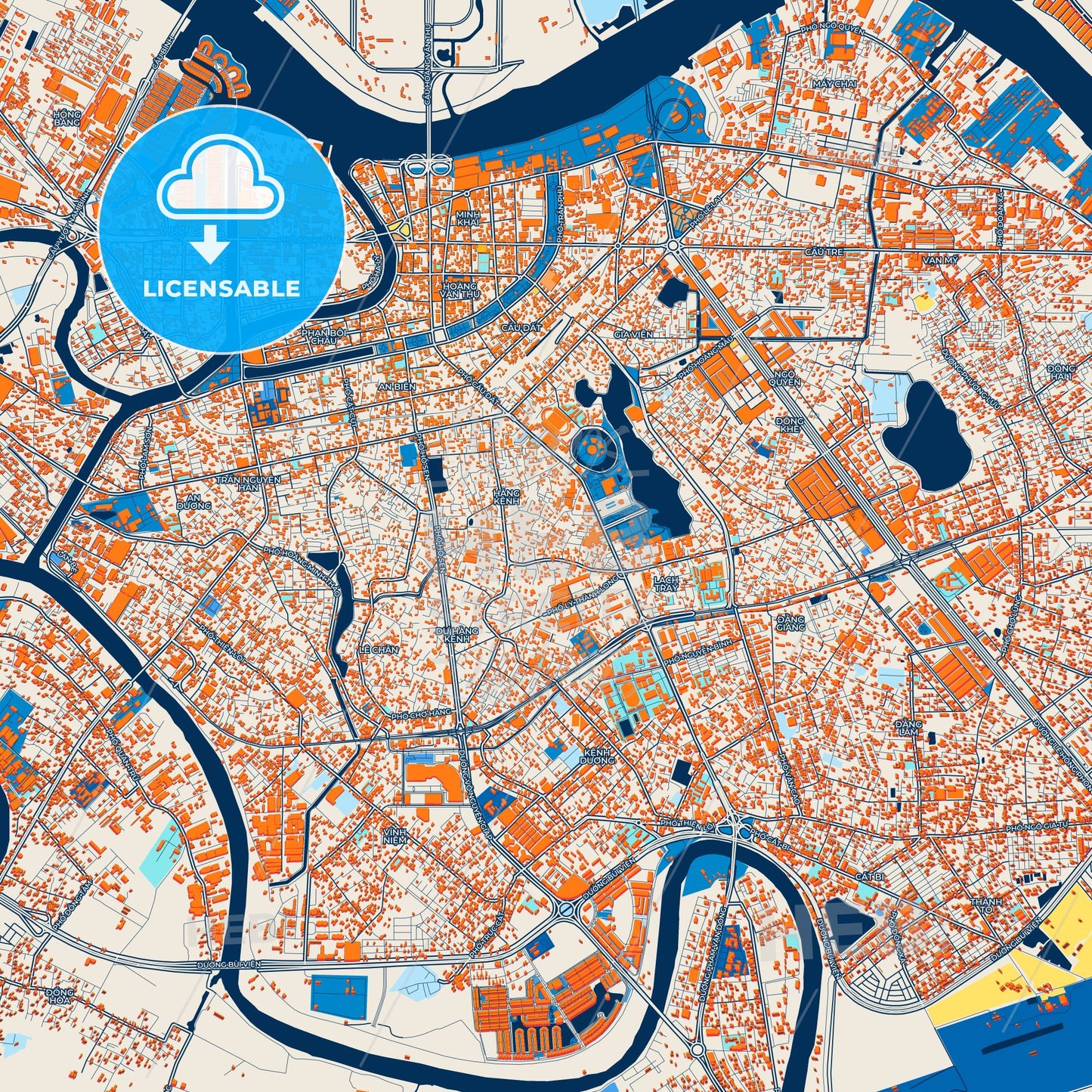 Colorful Haiphong Street Map with Labels and Buildings